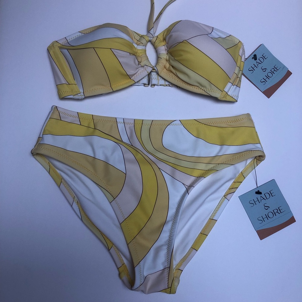 Shade & Shore Yellow and Cream Swirl High-Waist Bikini Set